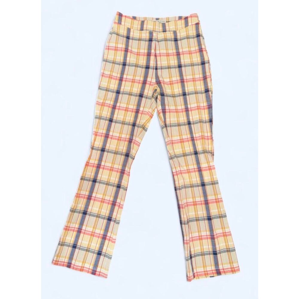 Urban Outfitters Yellow Plaid High Rise Straight Slim Trousers Prep Kennedy 4